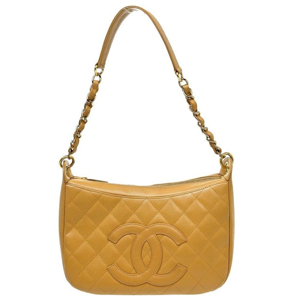 Chanel Timeless Cc Chain Quilted Caviar Beige Leather Shoulder Bag Bag